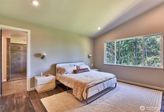 17615 142nd Ave E Unit 14, Puyallup, WA 98374 - bedroom with wood finished floors, vaulted ceiling, baseboards, and recessed lighting