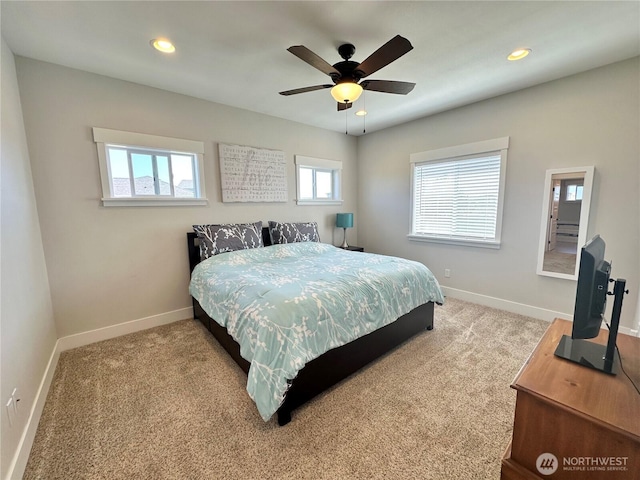 14091401 Diamond Head Ave SW, Ocean Shores, WA 98569 - carpeted bedroom with baseboards, recessed lighting, and a ceiling fan