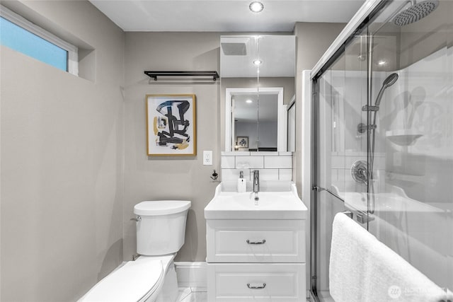 2463 74th Ave SE, Mercer Island, WA 98040 - bathroom featuring vanity, a stall shower, and recessed lighting