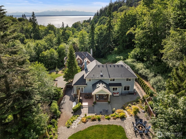 6817 Picnic Point Rd, Edmonds, WA 98026 - view from above of property with a nearby body of water and a heavily wooded area