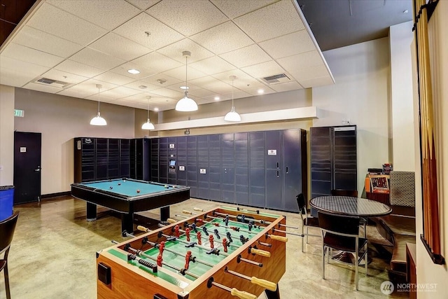 900 Lenora St Unit W106, Seattle, WA 98121 - rec room with finished concrete flooring, a drop ceiling, and billiards