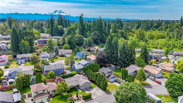 6002 35th Way SE, Auburn, WA 98092 - aerial perspective of suburban area featuring a mountain backdrop and a heavily wooded area