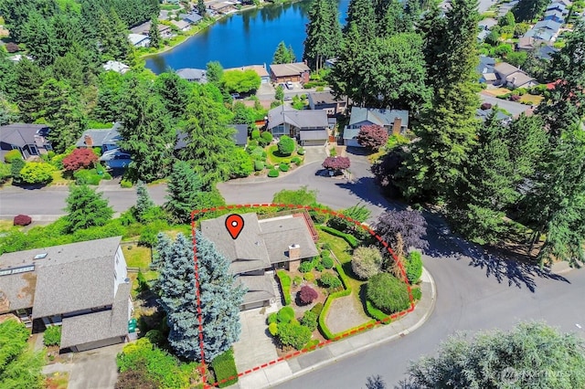 4026 SW 328th St, Federal Way, WA 98023 - aerial view of residential area with property parcel outlined and a nearby body of water