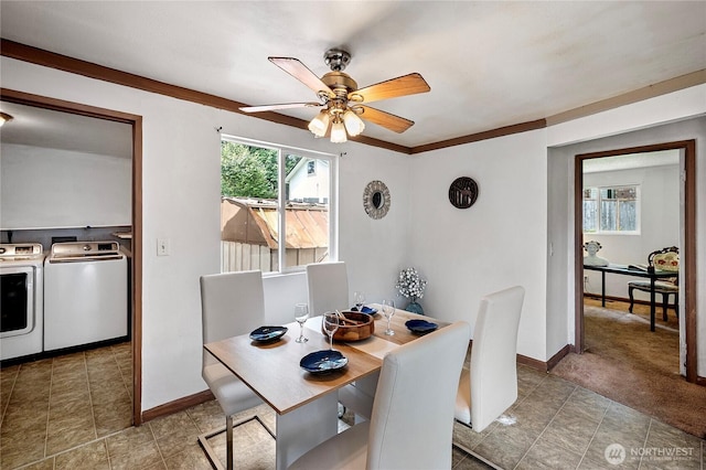 12244 NE 136th Pl, Kirkland, WA 98034 - dining space featuring washing machine and dryer and ceiling fan