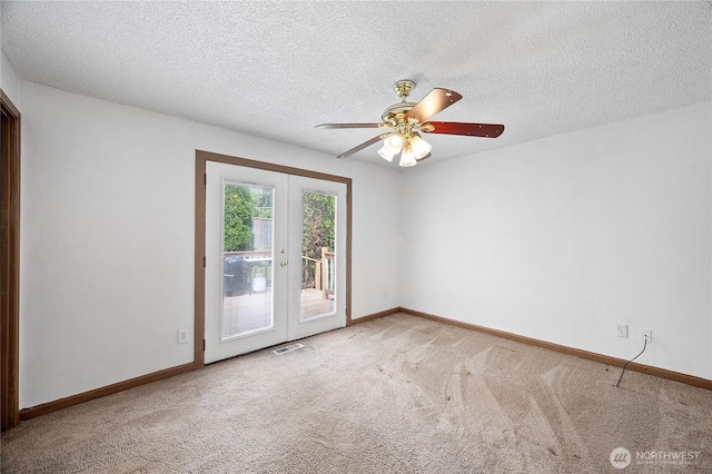 12244 NE 136th Pl, Kirkland, WA 98034 - spare room featuring french doors, carpet, a ceiling fan, and a textured ceiling