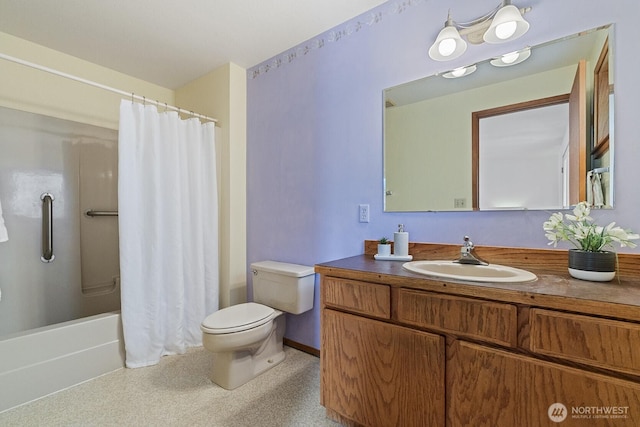 1443 U St, Port Townsend, WA 98368 - bathroom with vanity and shower / bath combo with shower curtain