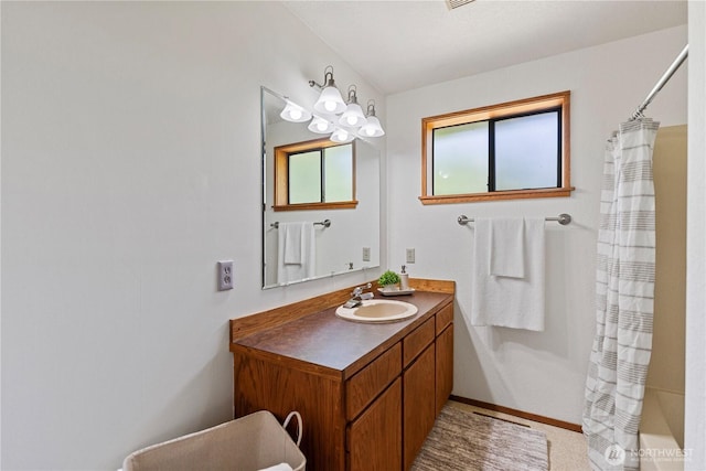 1443 U St, Port Townsend, WA 98368 - bathroom featuring vanity and a shower with shower curtain
