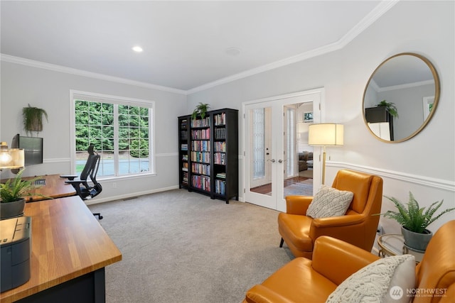 7531 Hawkstone Ave SW, Port Orchard, WA 98367 - carpeted office featuring french doors, crown molding, and baseboards