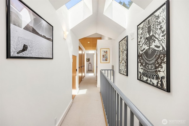 9000 NE Hidden Cove Rd, Bainbridge Island, WA 98110 - hall with a high ceiling, an upstairs landing, and carpet flooring