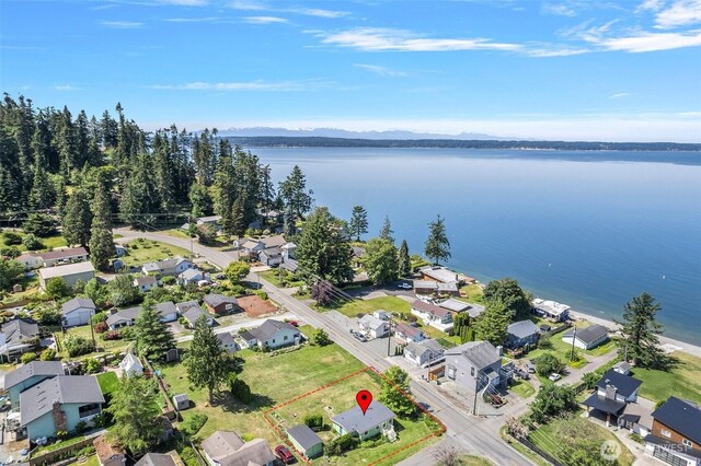 967 High Rd, Camano Island, WA 98282 - aerial view of property's location with a water and mountain view and nearby suburban area