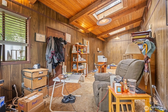 3626 E J St, Tacoma, WA 98404 - sitting room featuring a skylight, wooden walls, and wooden ceiling