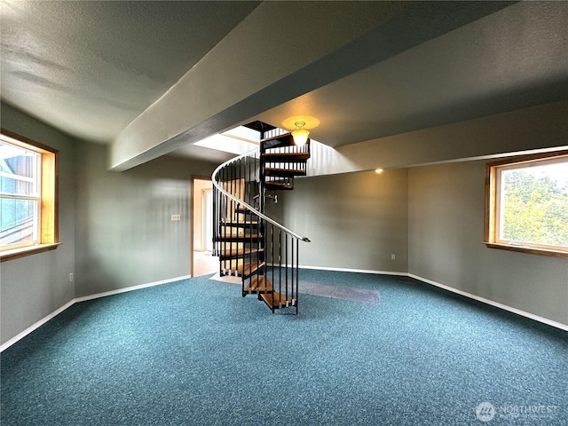 832 Whale Ct SW, Ocean Shores, WA 98569 - basement with carpet, stairway, baseboards, and a textured ceiling