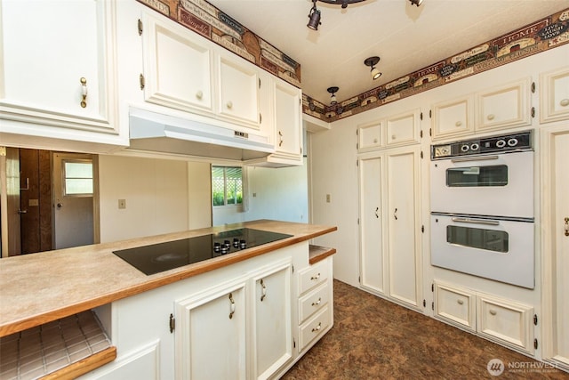 400 Gupster Unit 2, Sequim, WA 98382 - kitchen featuring white double oven, black electric cooktop, under cabinet range hood, light countertops, and plenty of natural light