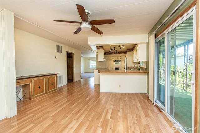 400 Gupster Unit 2, Sequim, WA 98382 - unfurnished living room with rail lighting, light wood-style flooring, a ceiling fan, and a sink