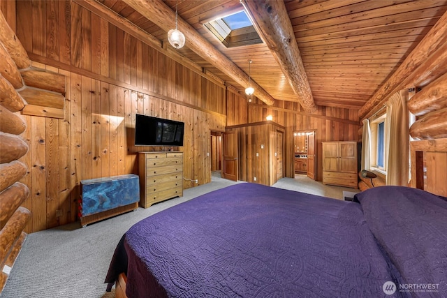 1416 Marietta Ave, Bellingham, WA 98226 - carpeted bedroom with wooden ceiling with exposed beams and log walls