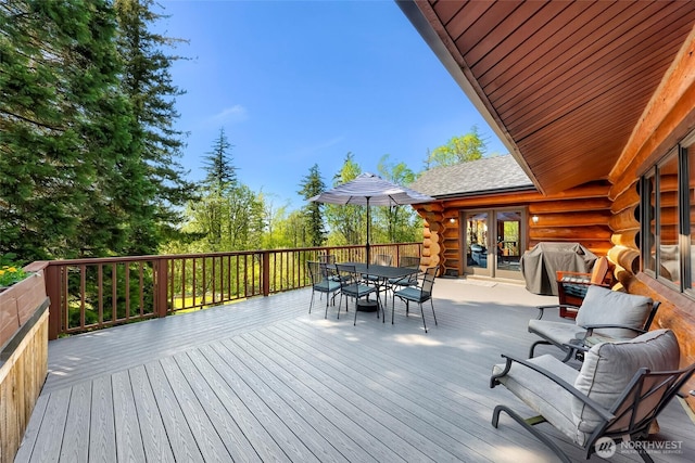 1416 Marietta Ave, Bellingham, WA 98226 - wooden deck featuring french doors, area for grilling, and outdoor dining area