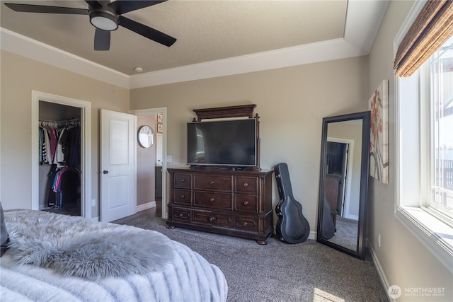 550 N Sparrow Ln, Moses Lake, WA 98837 - bedroom featuring multiple windows, carpet, a walk in closet, and baseboards