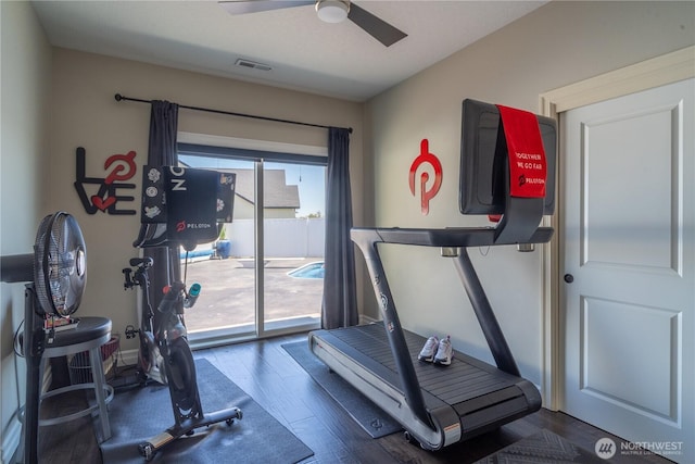550 N Sparrow Ln, Moses Lake, WA 98837 - exercise area with ceiling fan and wood finished floors