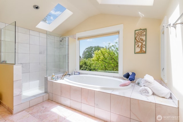 1833 3rd Ave, Kirkland, WA 98033 - full bath with a skylight, a bath, lofted ceiling, and walk in shower