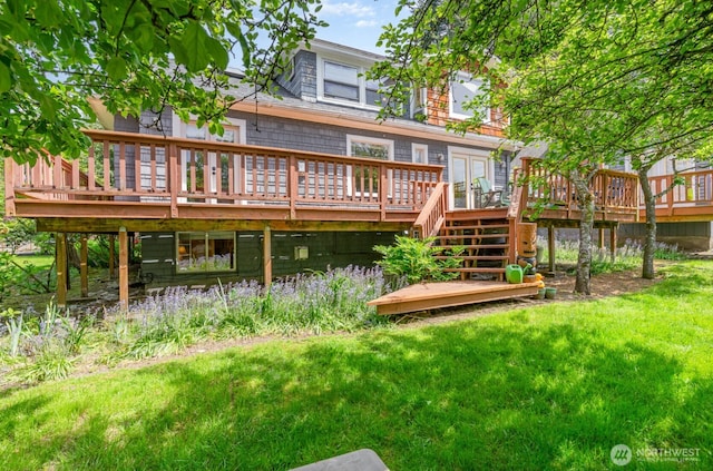 1833 3rd Ave, Kirkland, WA 98033 - back of property featuring a deck, a lawn, and stairway
