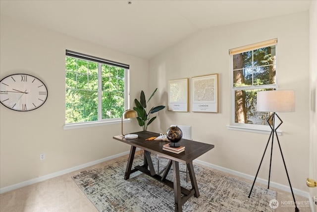 1980 132nd Ave SE Unit 40, Bellevue, WA 98005 - carpeted home office featuring lofted ceiling and baseboards