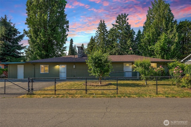 6836 Husky Way SE, Olympia, WA 98503 - ranch-style home featuring a chimney and a fenced front yard