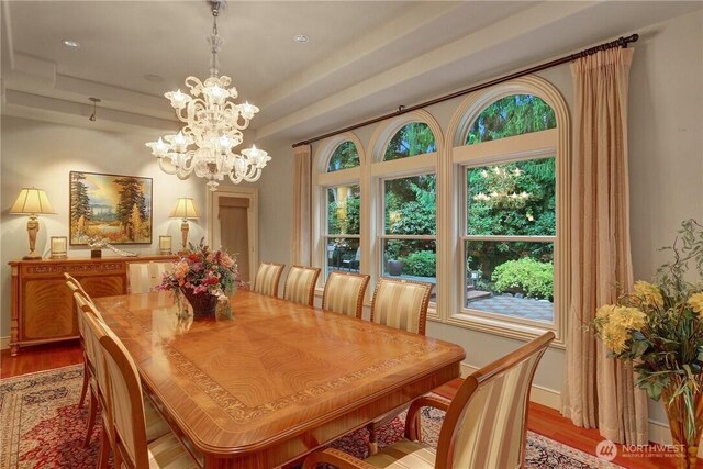 1055 91st Ave NE, Bellevue, WA 98004 - dining room with wood finished floors, a raised ceiling, and baseboards