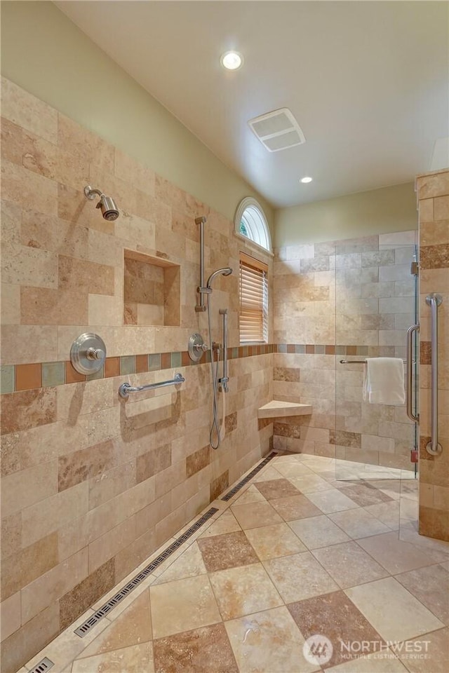 1055 91st Ave NE, Bellevue, WA 98004 - bathroom featuring a stall shower and recessed lighting