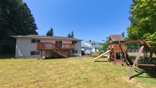 30022 2nd Pl SW, Federal Way, WA 98032 - back of property featuring stairway, a playground, and a deck