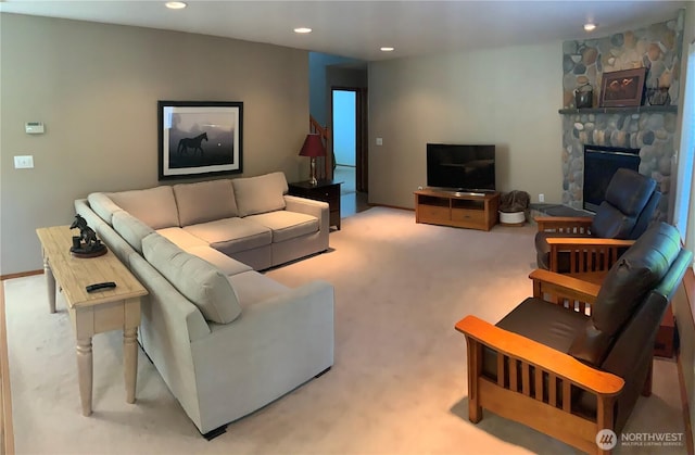 3328 Pennsylvania, Longview, WA 98632 - living room with carpet flooring, recessed lighting, and a fireplace