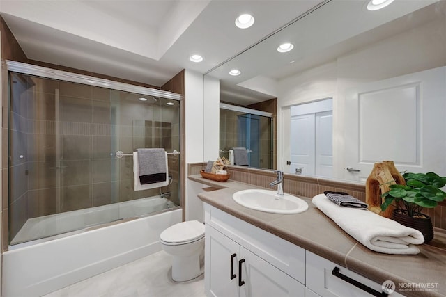 5450 Leary Ave NW Unit 251, Seattle, WA 98107 - bathroom with vanity, toilet, recessed lighting, and shower / bath combination with glass door