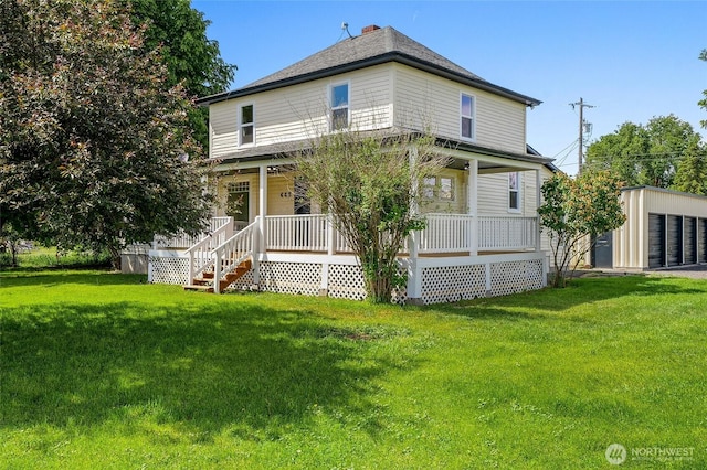 449 NE Cliff Ave, Wilbur, WA 99185 - view of front of home with a porch, a front lawn, and an outbuilding