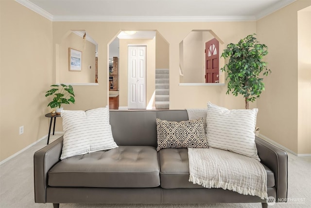 600 213th St SW, Bothell, WA 98021 - sitting room featuring carpet, stairs, and ornamental molding
