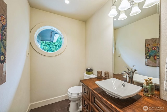 804 S Park Ct, Lynden, WA 98264 - bathroom with tile patterned flooring, vanity, and a chandelier