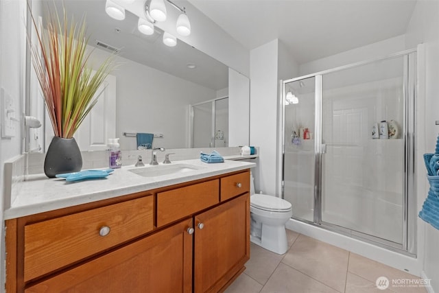 7114 Hazel Pl SE, Auburn, WA 98092 - bathroom with vanity, tile patterned flooring, and a stall shower