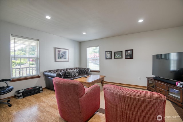 108 Garden Pl, Elma, WA 98541 - living area with light wood finished floors, recessed lighting, and baseboards