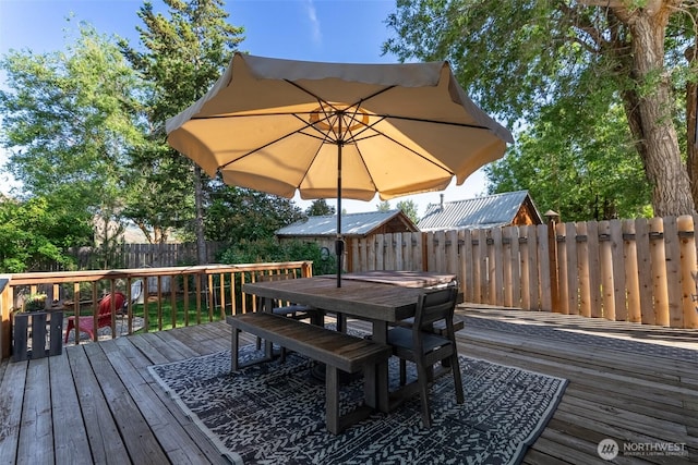 111 Norfolk Rd, Winthrop, WA 98862 - wooden terrace featuring outdoor dining space and a fenced backyard