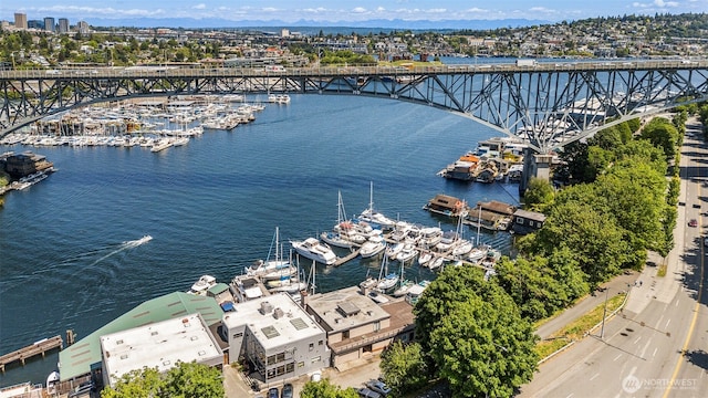 2900 Westlake Ave N, Seattle, WA 98109 - drone / aerial view of a notable bridge, a marina, and a nearby body of water
