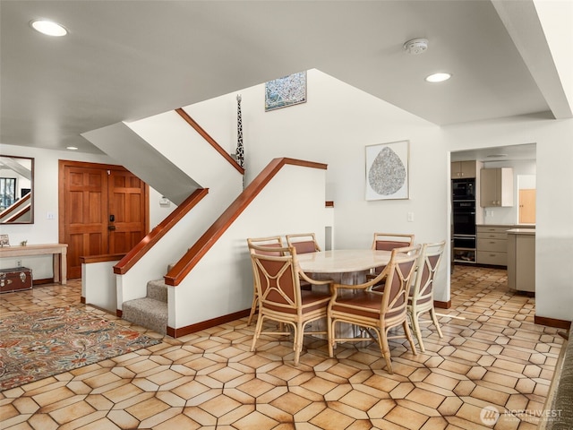 2900 Westlake Ave N, Seattle, WA 98109 - dining room featuring recessed lighting, stairs, and baseboards