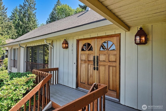 2781 Lake Whatcom Blvd, Bellingham, WA 98229 - entrance to property with roof with shingles, board and batten siding, and covered porch