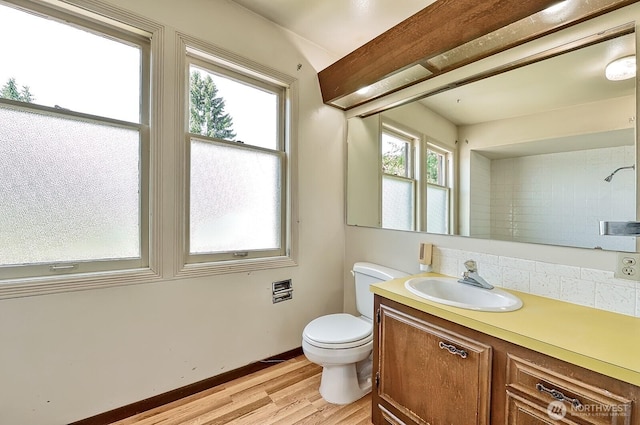 2781 Lake Whatcom Blvd, Bellingham, WA 98229 - bathroom with vanity, wood finished floors, and a shower