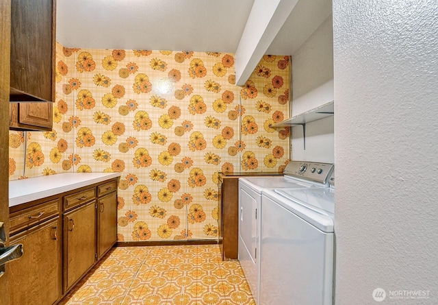 2781 Lake Whatcom Blvd, Bellingham, WA 98229 - laundry room with washing machine and clothes dryer and wallpapered walls