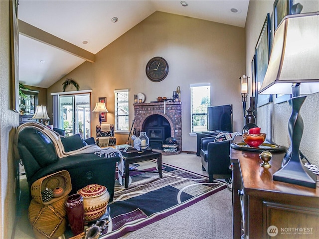4425 65th St E, Tacoma, WA 98443 - living area featuring carpet flooring, plenty of natural light, and high vaulted ceiling
