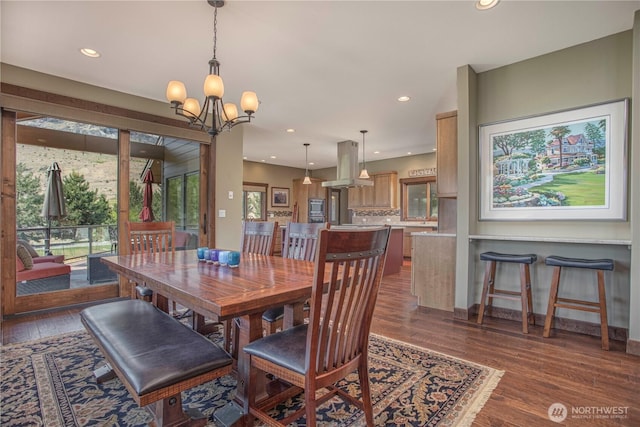 24386 US Highway 97, Chelan, WA 98816 - dining space with dark wood-style floors, recessed lighting, and a chandelier