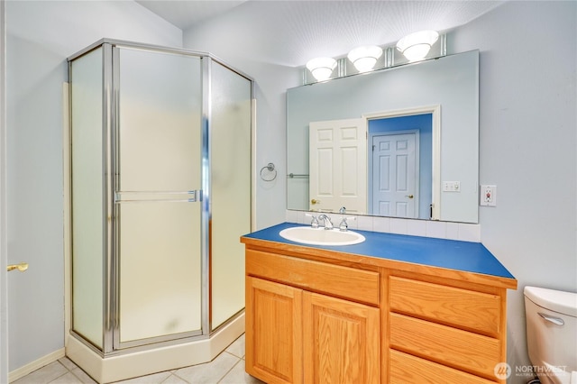 2800 Cliff St, Port Townsend, WA 98368 - bathroom featuring a stall shower, vanity, and tile patterned flooring