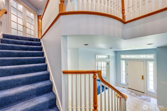 2800 Cliff St, Port Townsend, WA 98368 - entrance foyer featuring stairway, tile patterned floors, and a high ceiling