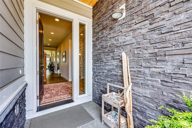 4689 Petrel St, Port Townsend, WA 98368 - property entrance featuring stone siding