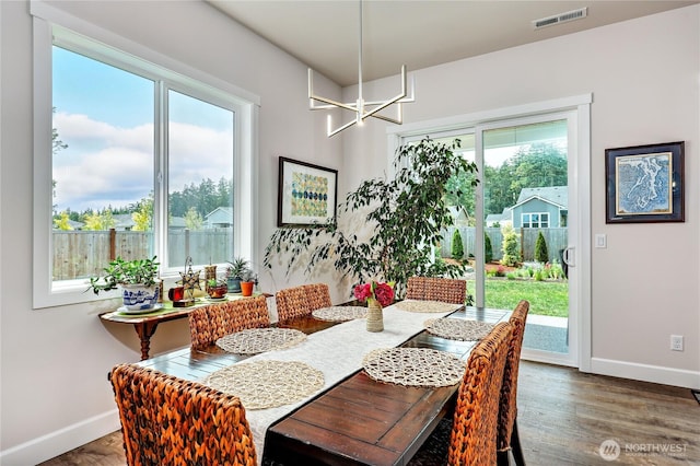 4689 Petrel St, Port Townsend, WA 98368 - dining area featuring a chandelier and wood finished floors