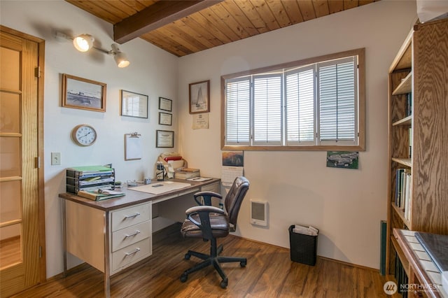 1211 E Market St, Aberdeen, WA 98520 - home office featuring wooden ceiling with exposed beams and wood finished floors