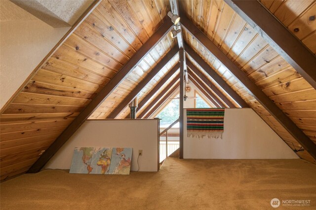1211 E Market St, Aberdeen, WA 98520 - additional living space with wood ceiling, carpet flooring, and vaulted ceiling